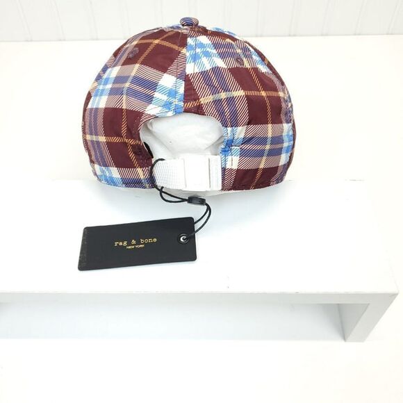 Rag & Bone Unisex Addison Baseball Cap in Burgundy Plaid - Picture 10 of 12